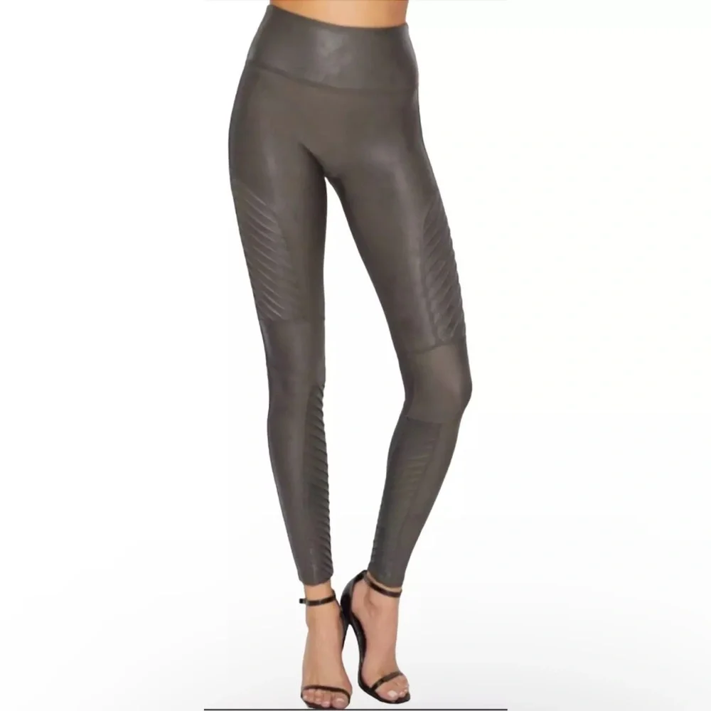 Spanx Gunmetal Gray Faux Leather Moto Leggings Size Medium